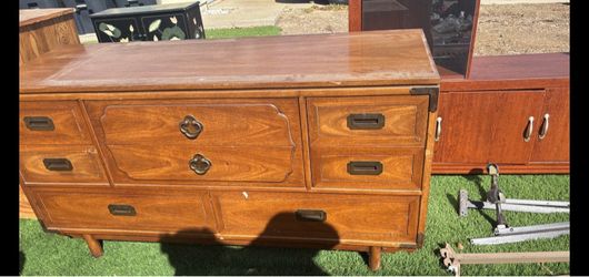 Mid-Century Dresser Wood Veneer Solid Wood Metal Hardware