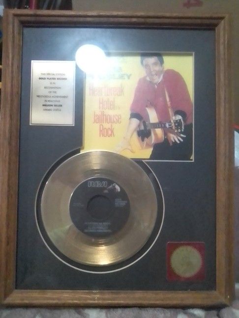 Elvis Presley Heartbreak Hotel/Jailhouse Rock 24 Kt Gold Plated Framed Record