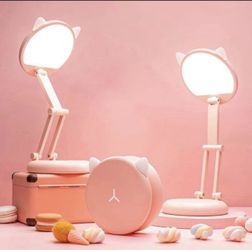 Cute Desk Lamp Pink Lamp Kawaii Desk Accessories, 8 Brightness Cute Lamp Cat Lamp Kawaii Accessories, Foldable & Portable Pink Cute Desk Accessories