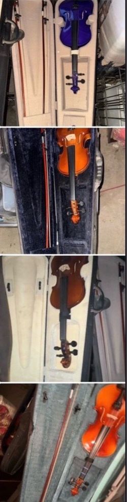 Lot of 4 Violins with Cases and Bows