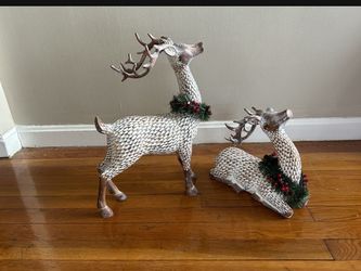 Two Beautiful Wooden Reindeer 10” And 15”