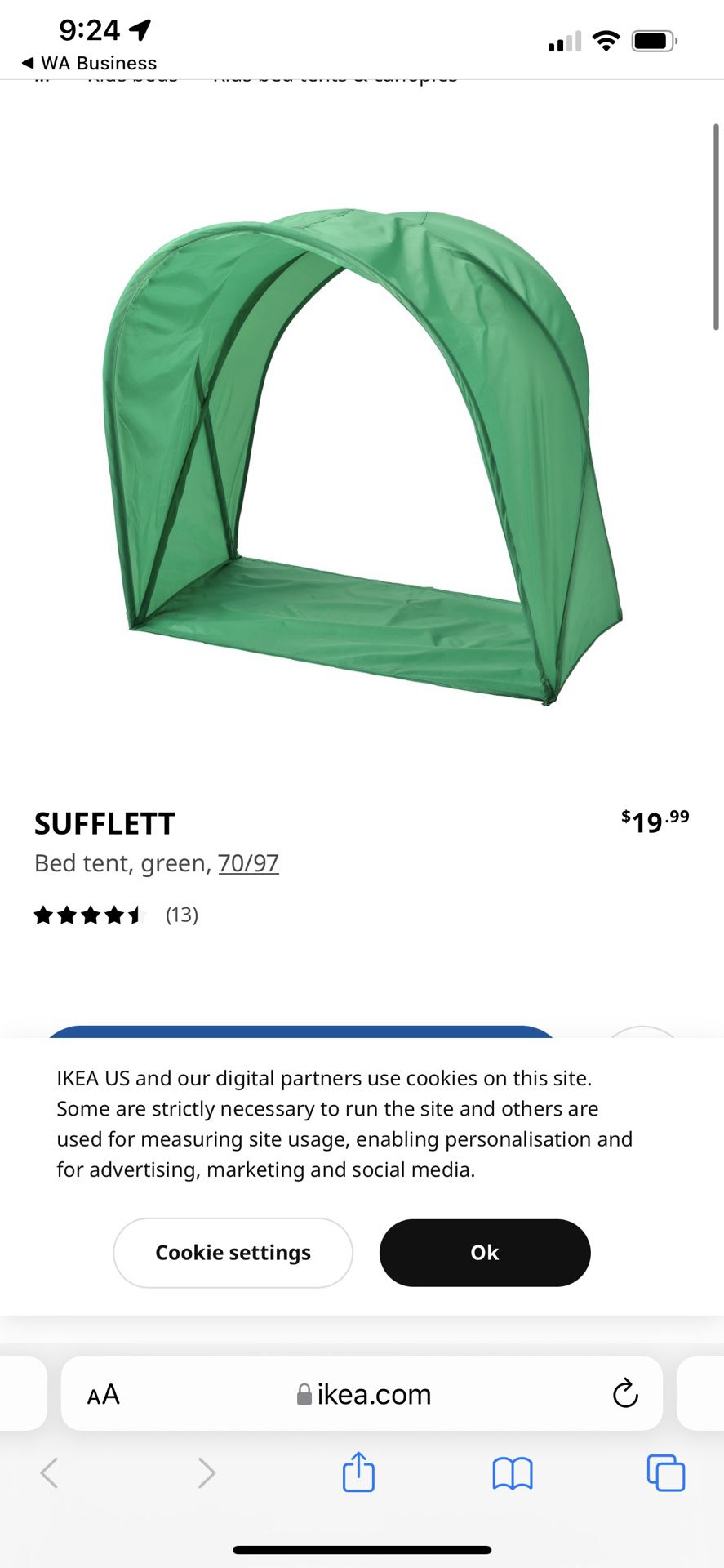 Ikea Bed Include  frame + mattress + mattress cover + green Tent. 
