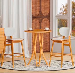 New ! 2 set Mid Century Modern Bar Stools Set of 2, Beige Linen Upholstered Counter Height Bar Chair