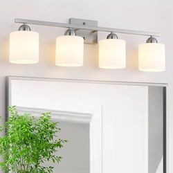 Brushed Nickel Bathroom Light with Soft Frosted Shades