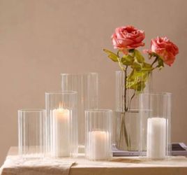 4 piece Clear Ribbed Glass Cylinder Vases Set