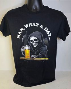 Man What A Day Grim Reaper Graphic Tee Mens Size Small