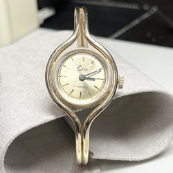 Vintage Ladies Silver Gold Tone Open Cuff Eric Dress Watch 17 Jewels