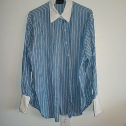 Kenar Studio Womens Blue & White Striped Shirt Size L