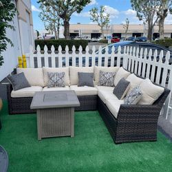 Easy Isle Dark Brown/Beige Sectional Sofa w/ Chair (3pc set)