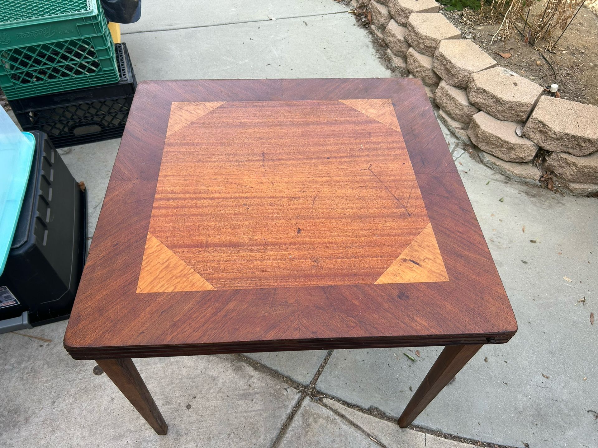 Antique Mahogany Wood Inlay Card Table