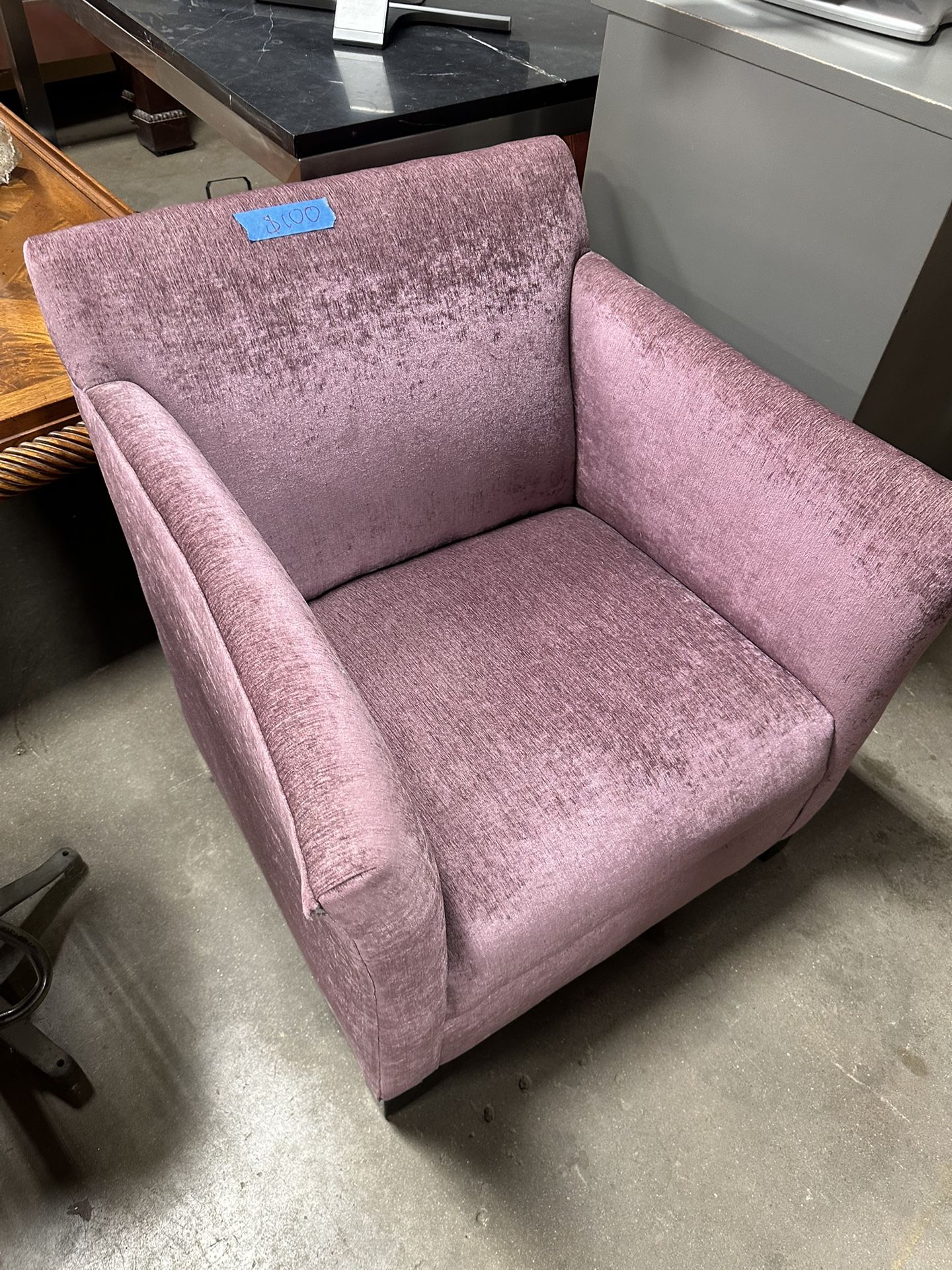 single armchair in mauve or dusty rose. 