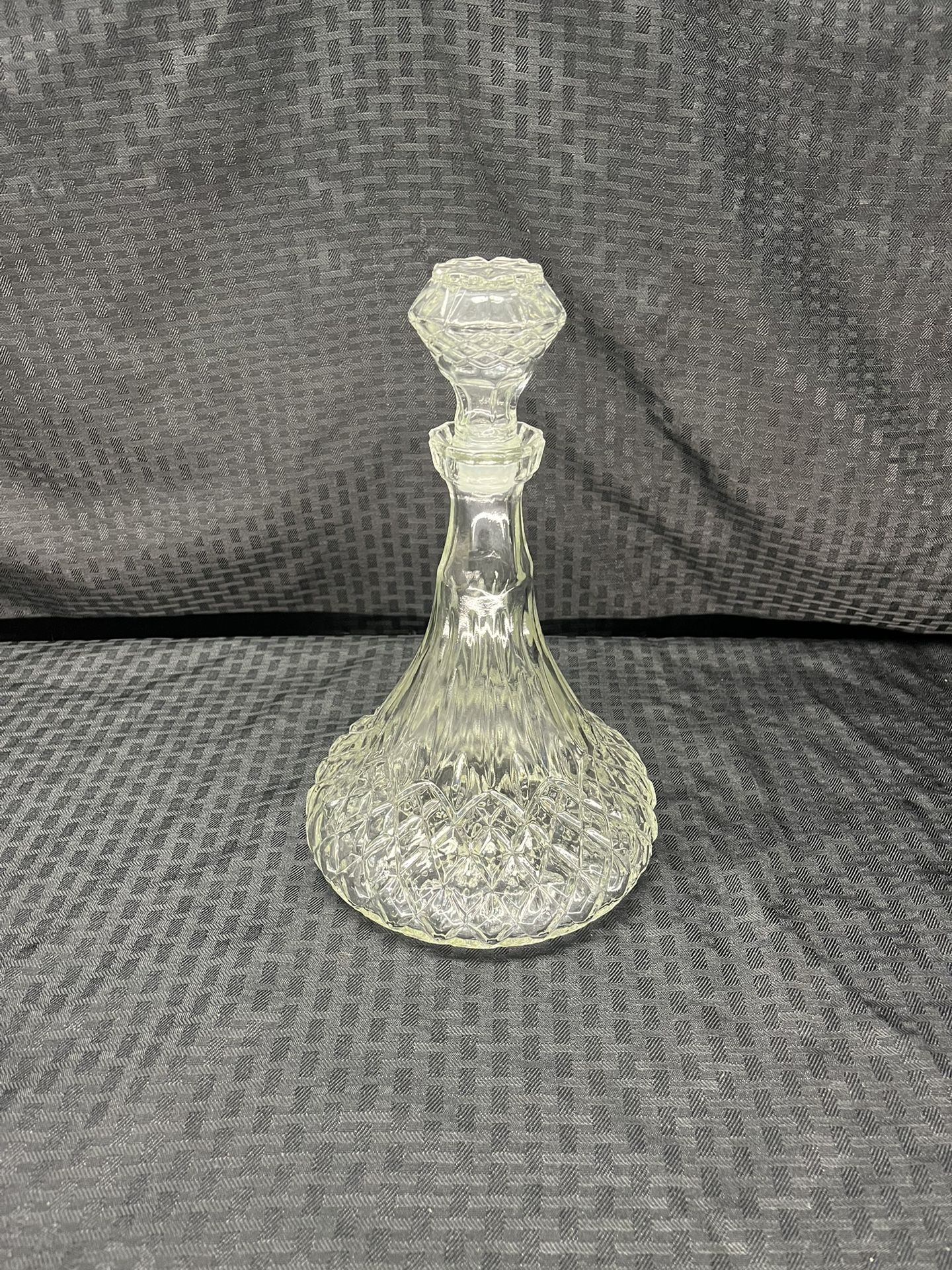 Vintage Cut Glass Flat Bottom Ship Decanter With Stopper
