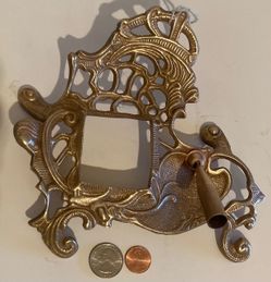 Vintage Brass Metal Fountain Pen Holder, 8 1/2" x 6", Home Decor, Desk Decor, Table Display, 2" x 2" Ink Holder Spot, Inkwell Holder