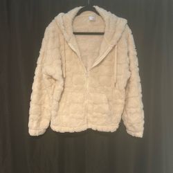 Women’s LS Jacket/sweater, Hooded, Embossed With Heart Pattern, Size M