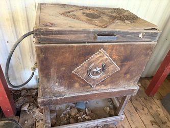 Antique Wooden Cooler with Western Decor