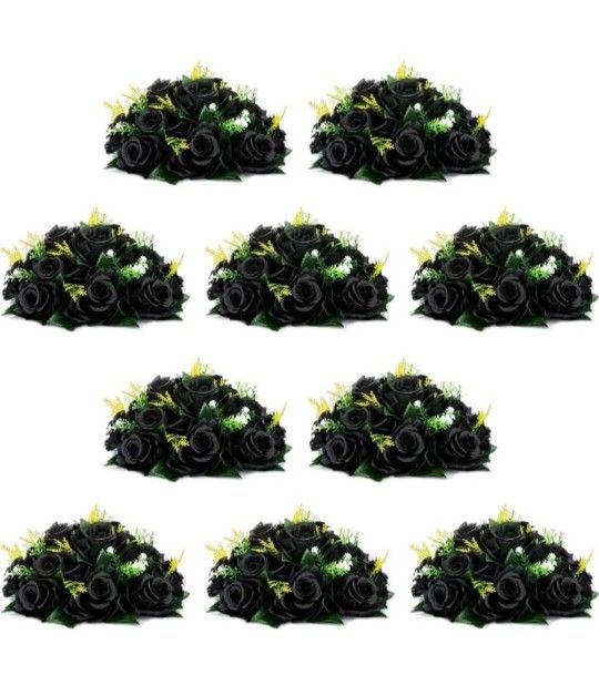 NUPTIO Black Roses Artificial Flowers Pcs of 10 Fake Flower Bouquet Black Hydrangea Flowers Artificial