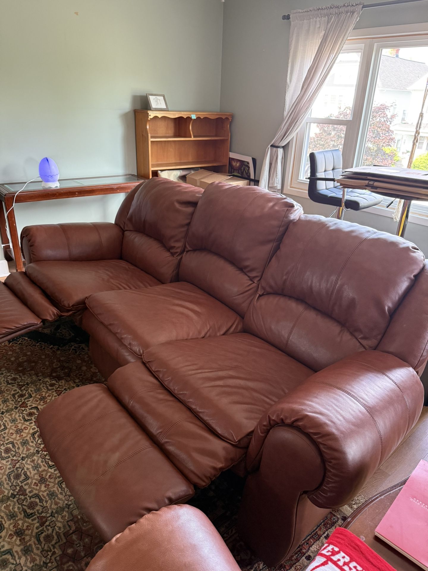Maroon Genuine Leather Recliner Sofa
