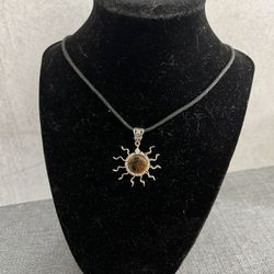 SUN Necklace Citrine Sterling Silver Wire Wrapped Pendant