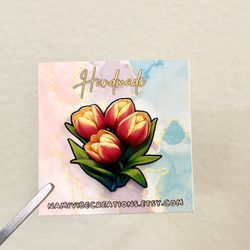 Handmade Tulips Flower Pin | Shrink Plastic Pin