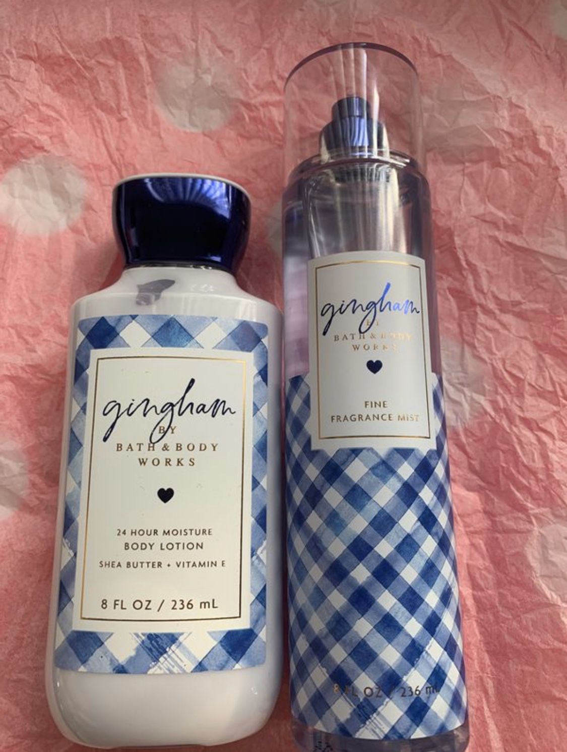Bath and body works gingham body mist and lotion set for $12