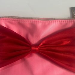 Pink Cosmetic Bag With Red Bow