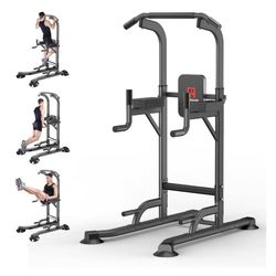 Power Tower Adjustable Height Pull Up & Dip Station Multi-Function Home Strength Training Fitness Workout Station for Home Gym