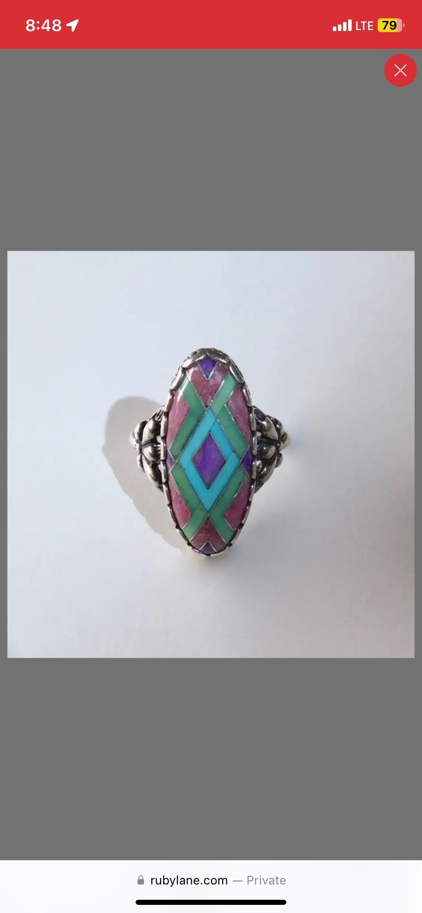Designer Carolyn Pollack Southwest Sterling Stone Inlay Ring