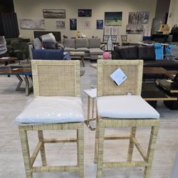 BRAND NEW 
SAFAVIEH Set Of 2 Home Collection Tojo Natural Cane/White Solid Wood 24-inch Counter Stools with Cushions (Fully Assembled)