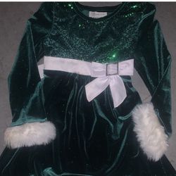 Bonnie Jean Christmas Long Sleeve Faux Fur Empire Waist Bow Green White