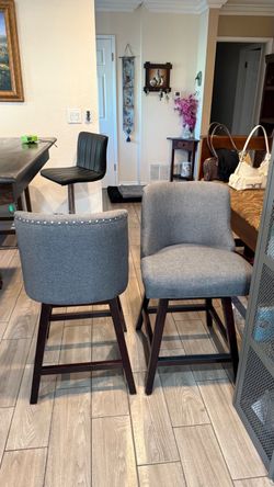 Set of 2 Gray Upholstered Counter-Height Bar Stools