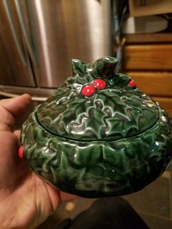 Vintage Lefton Holly Covered Candy Dish 1970/71