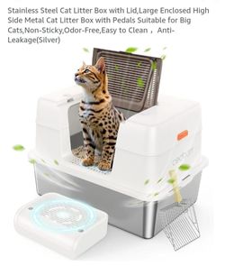 Stainless steel Cat Litter Box w/Lid Large.