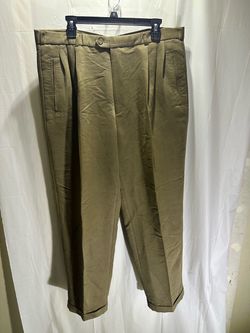 Conte di Milano Men’s Green Pleated Cuffed Dress Pants W38 Twill Rayon Blend