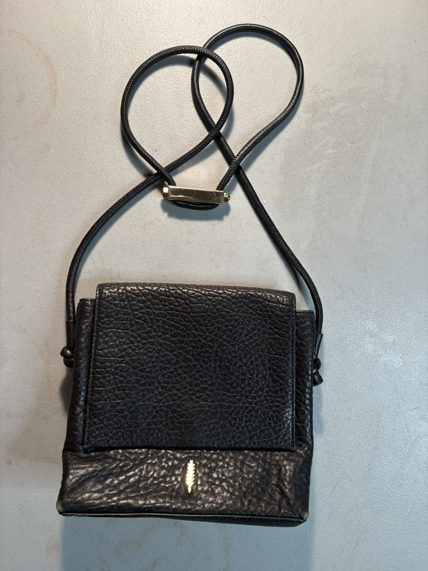 Black vintage leather Thacker crossbody bag