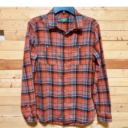dip Women’s Rust Orange Black Plaid Flannel Button Down Cotton Blend Top size S