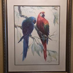 Large Framed Tropical Parrot Print – Colorful Macaws Wall Art