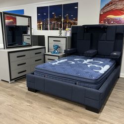 5PC BEDROOM SET BLUETOOTH SPEAKERS LED LIGHTS WIRELESS CHARGING QUEEN BED DRESSER MIRROR  ON SALE NOW ENDS 12/5/25!!****