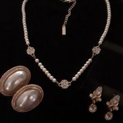 Napier SWAVORSKI CRYSTAL & 2 NAPIER  PEARL EARRING SETS c1980-90's