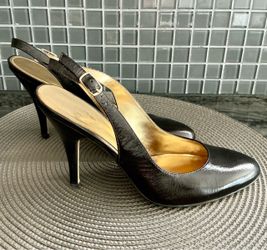 Enzo Angiolini Black Patent Leather Slingback Heels W 6.5B