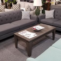 Brand New Charcoal Linen Midcentury Modern Sofa + Loveseat 2PCs Set