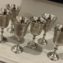 Vintage Set of 6 wine serving Goblets World Gift ZY India silver made India 