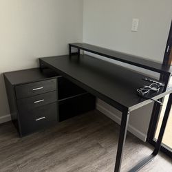 55” Black Desk with Drawers