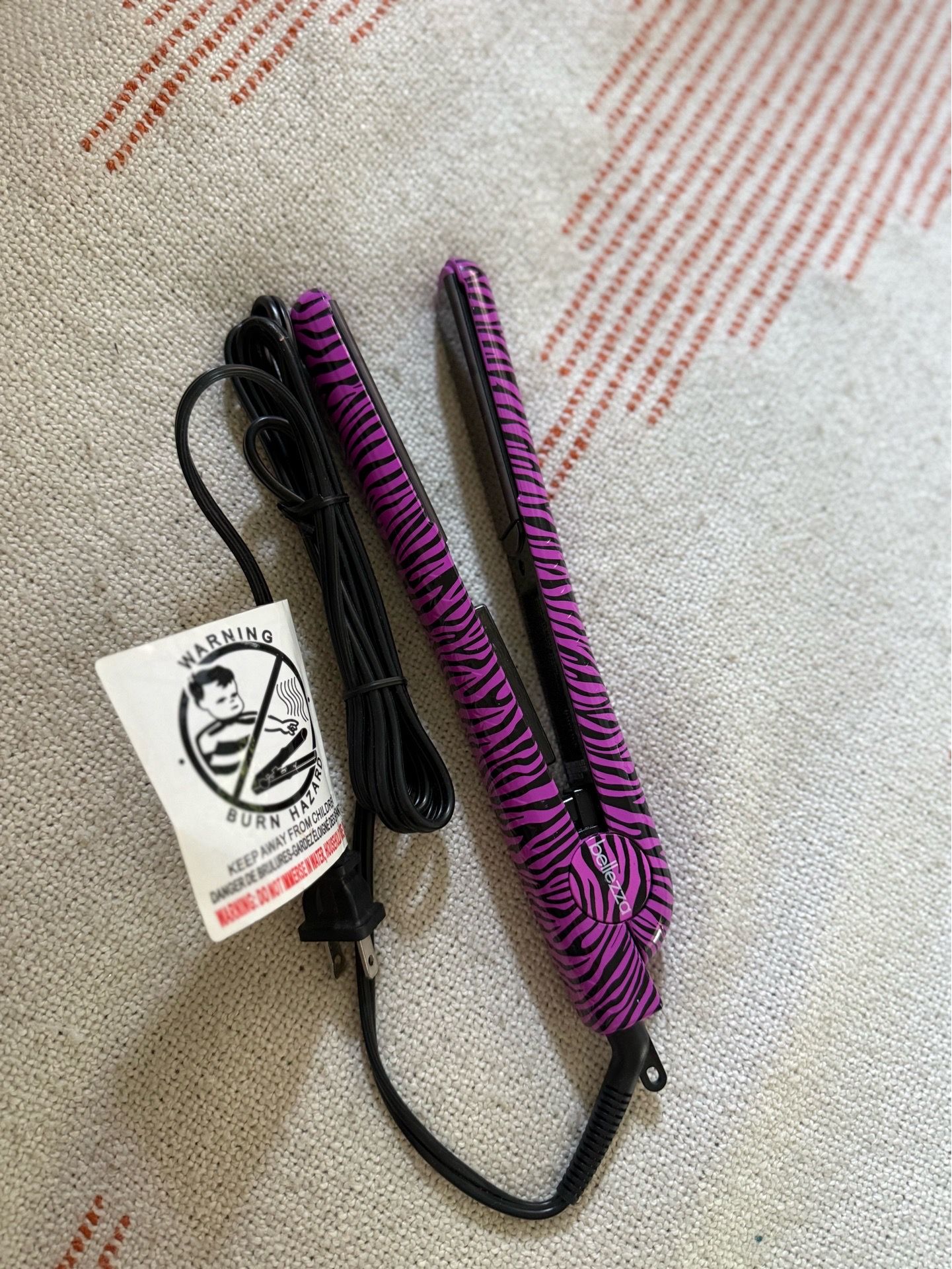 Bellezza Flat Iron Hair Straightener Purple Black Zebra Print Adjustable Heat