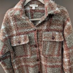 AUTRES FILLES DESIGNED SHEARLING PLAID BOTTOM COLORED JACKET SIZE SMALL RELAXED FIT BUTTON ACCENTS