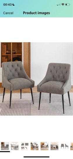 Dining Chairs Set of 2, Faux Leather with Back Pull Rod. Grey