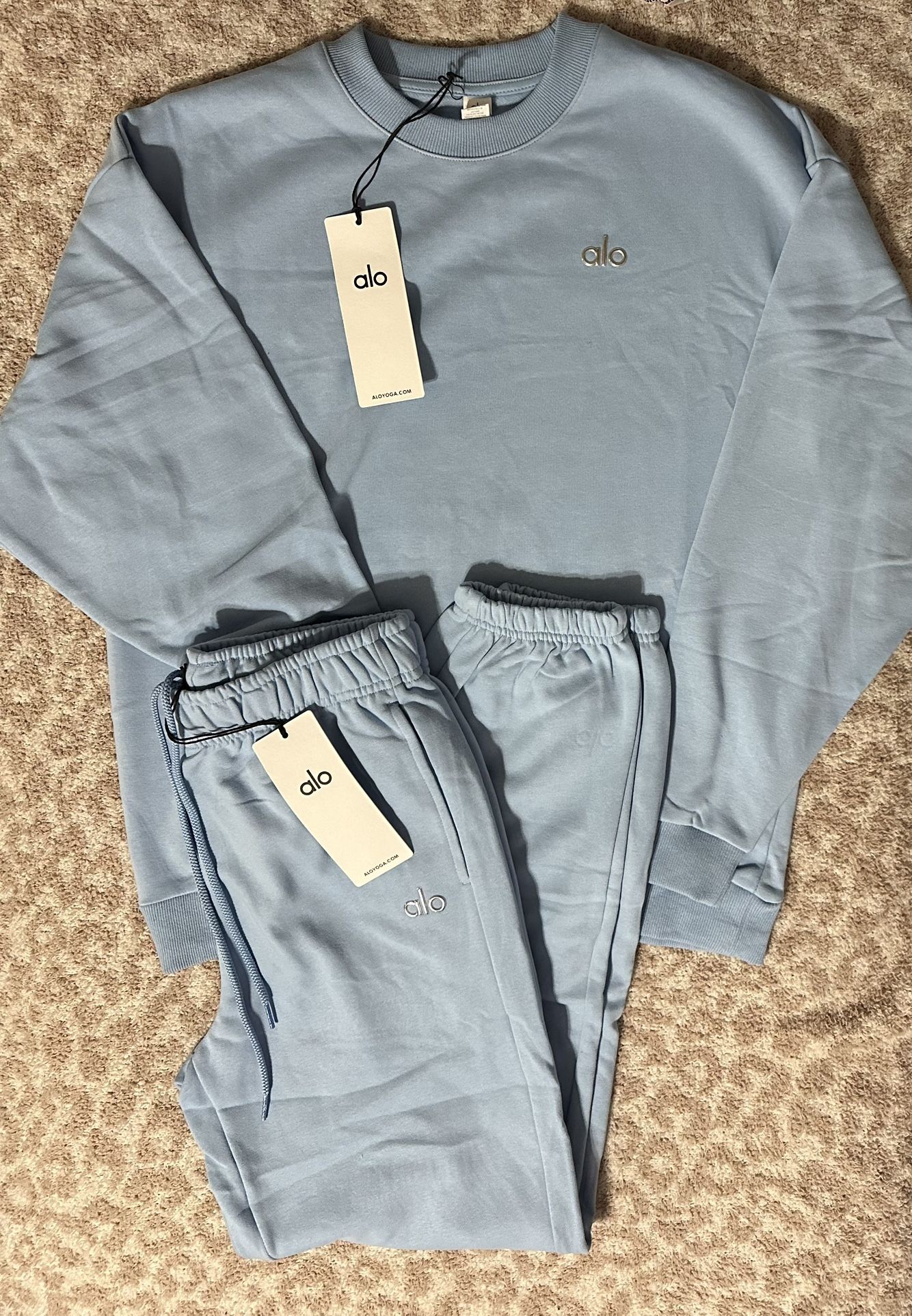 Alo Sky Blue Crewneck Sweater and Sweatpants Set $150 **READ DESCRIPTION**