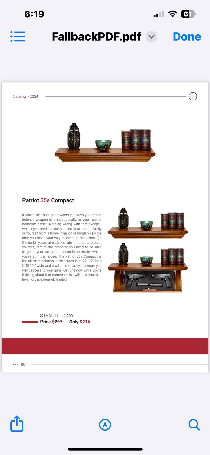 Concealed gun shelf