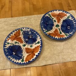 Oaxaca, Mexico 10 inch pottery plates from 1(contact info removed)s. Vintage southwest accents. Flowers. SET of 2