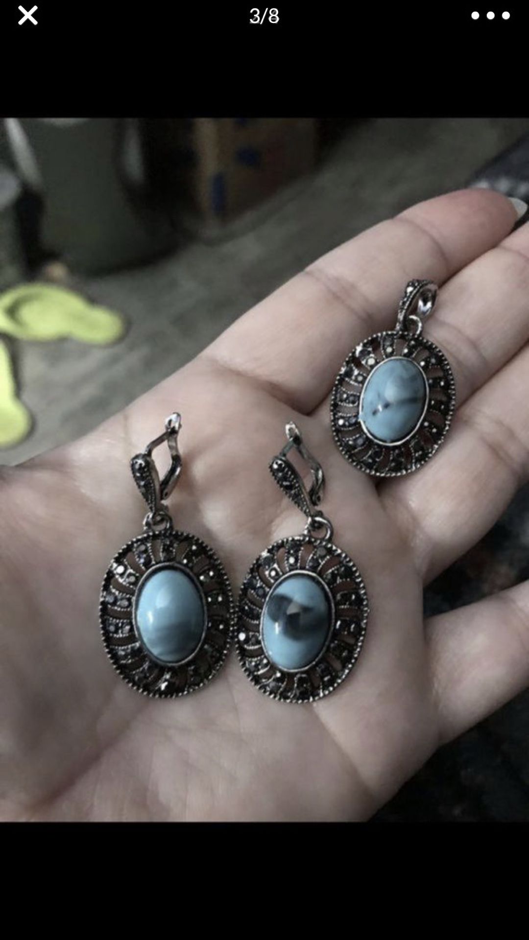Nice turquoise ring and charm and earrings set
