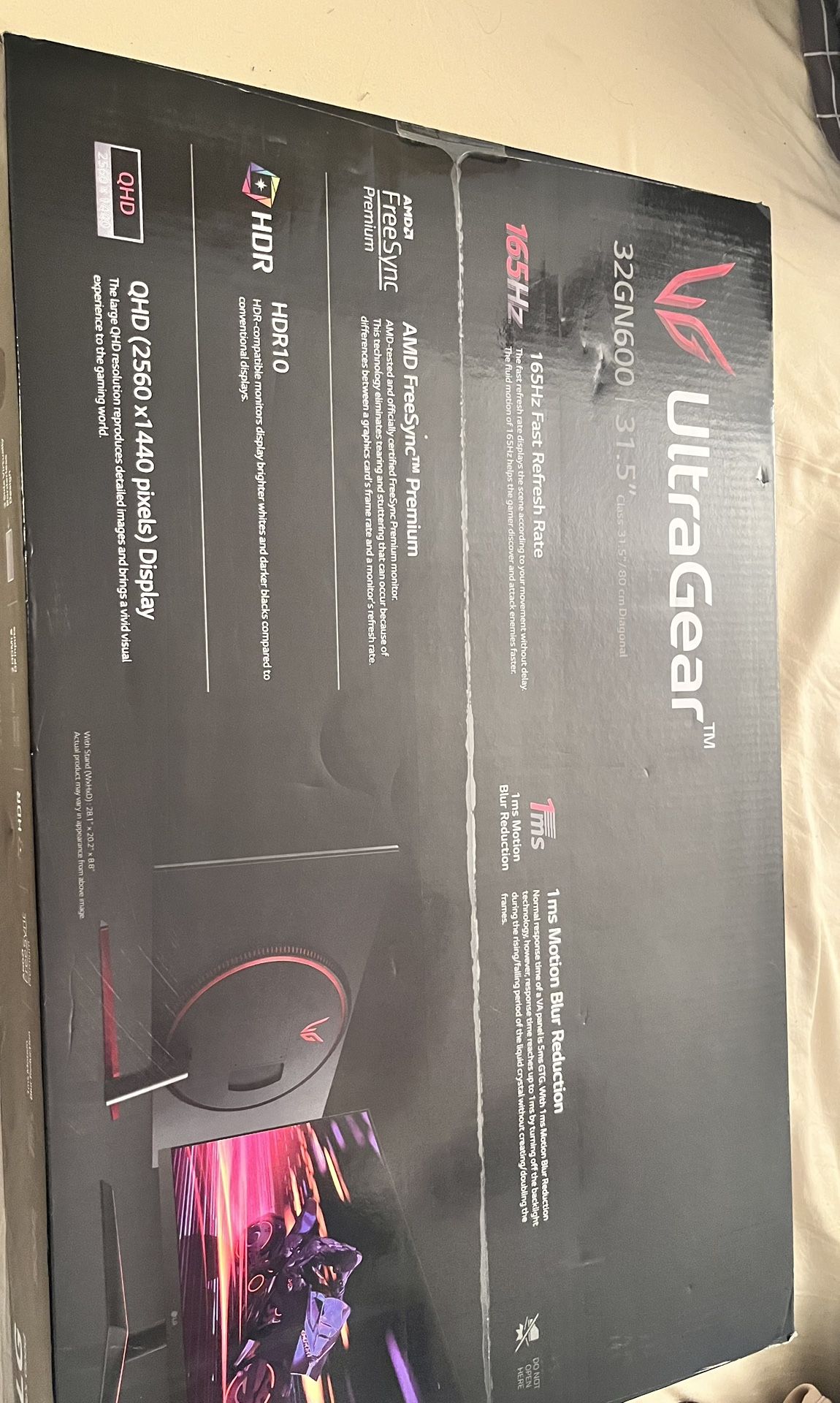LG 32" Ultra-Gear QHD (2560 x 1440) Gaming Monitor, 165Hz, 1ms, Black 32GN600-B.Aus, New